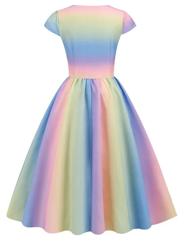 1950s-rainbow-gradient-sweetheart-cap-sleeved-dress