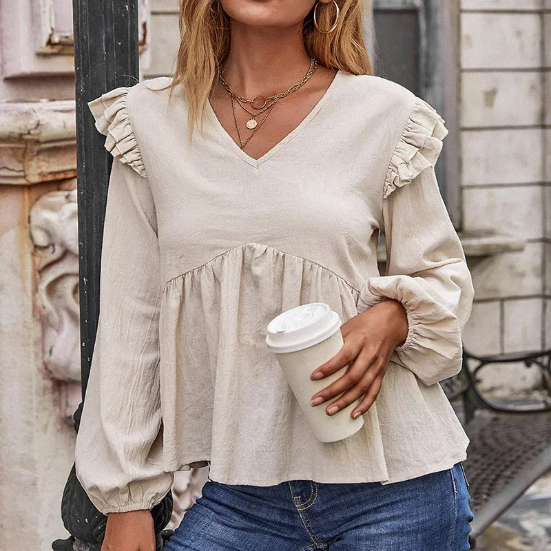 FashionSierra - Casual Loose Long Sleeve Cotton T-shirt