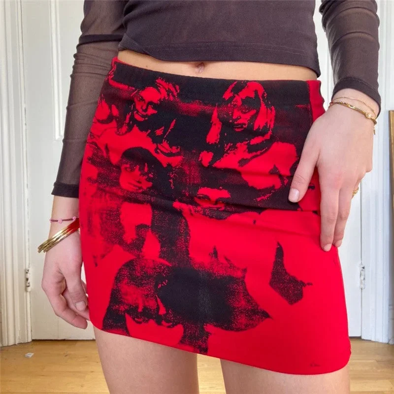 Julia Fashion - E-girl Punk Gothic Portrait Print Mini Skirts