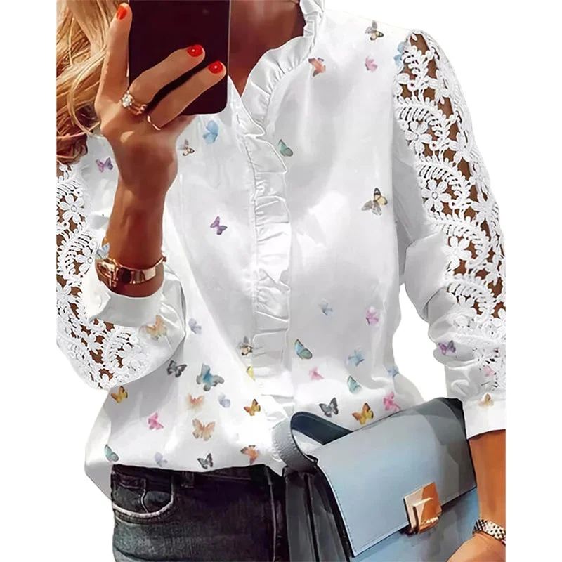 Julia Fashion - Women Elegant Fashion Butterfly Print Blouses