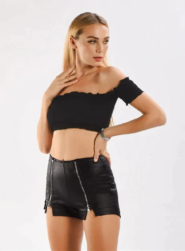 BLACK PU LEATHER PANTS SHORTS