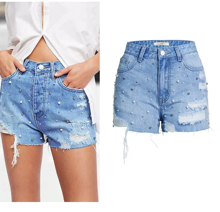 2024-high-waist-pearl-beaded-denim-shorts