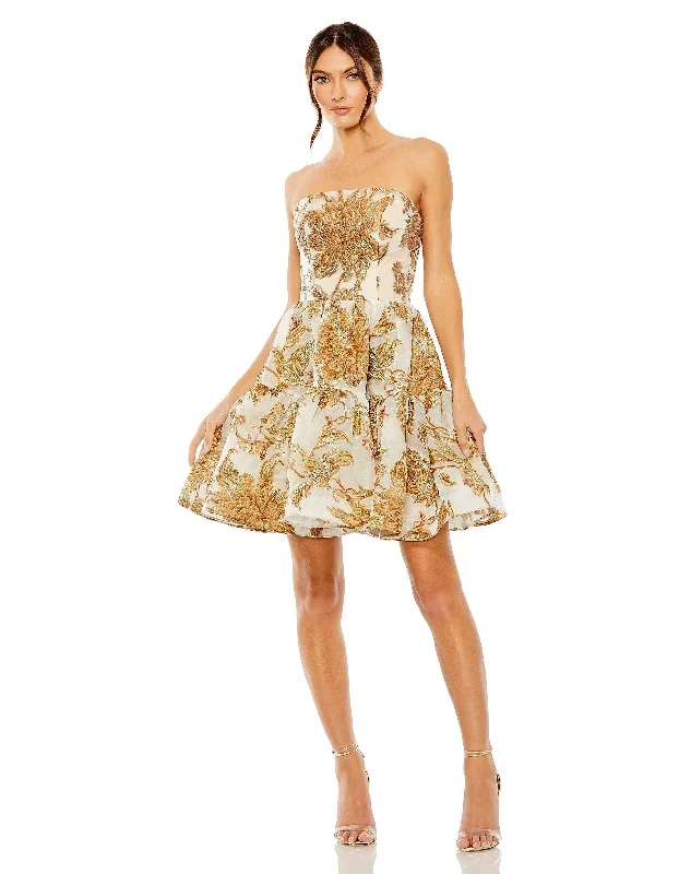 Strapless Brocade Mini Dress with Pockets