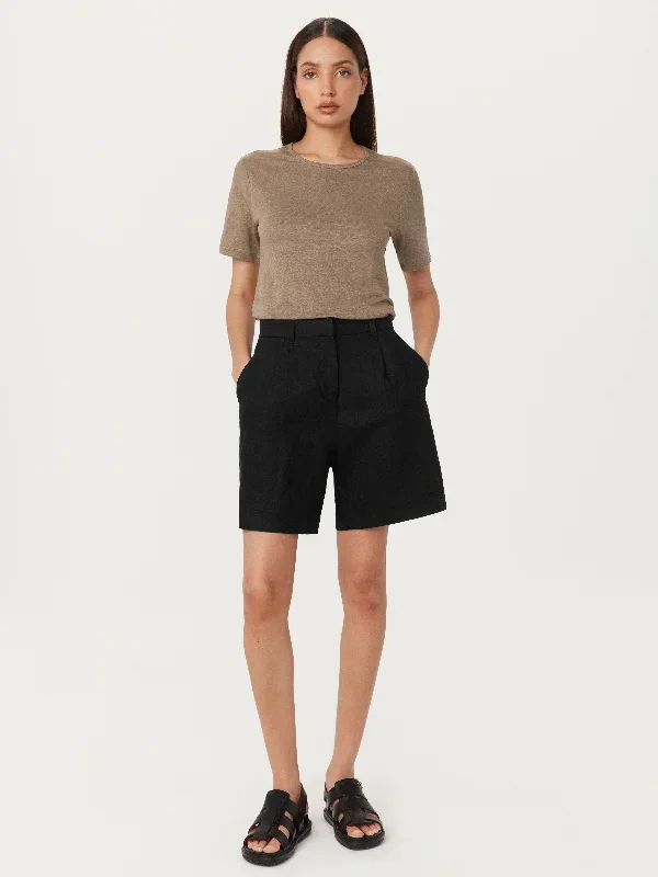 The Amelia Linen Balloon Short in Black