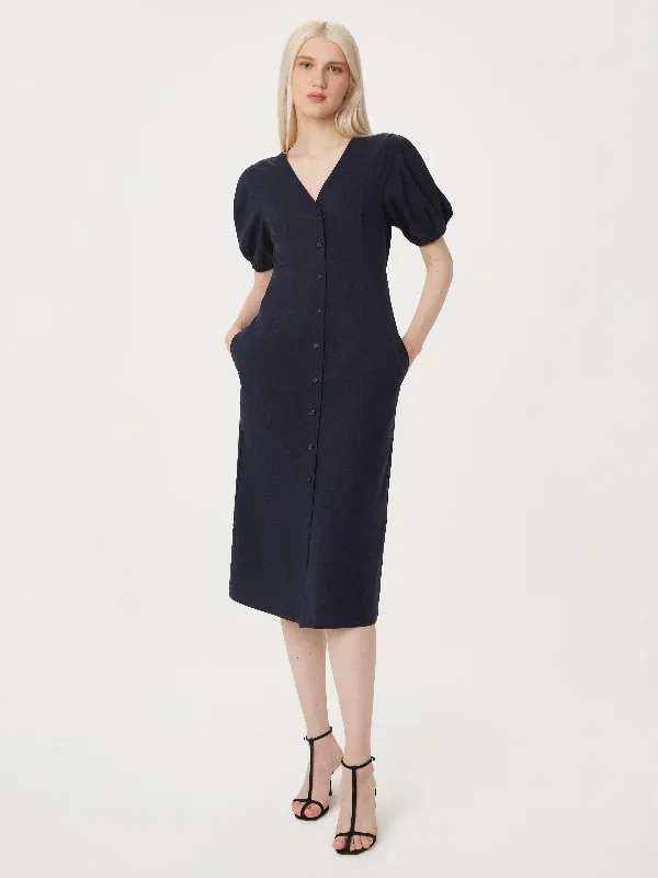 The Poplin Puffy Sleeve Dress in Dark Blue