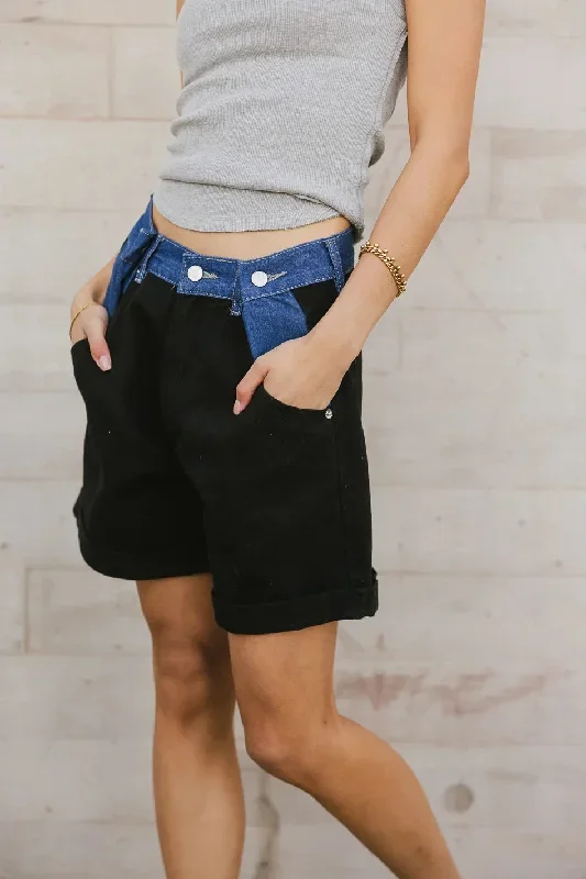 Alex Colorblock Denim Shorts in Black