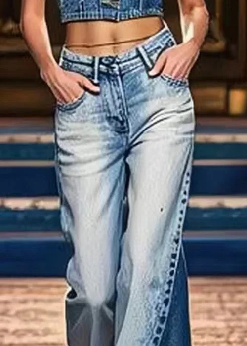 art-denim-blue-pockets-high-waist-patchwork-crop-pants-summer