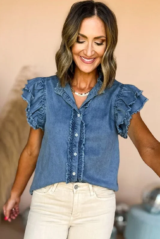 ashleigh-blue-button-front-ruffled-flutter-frayed-denim-top