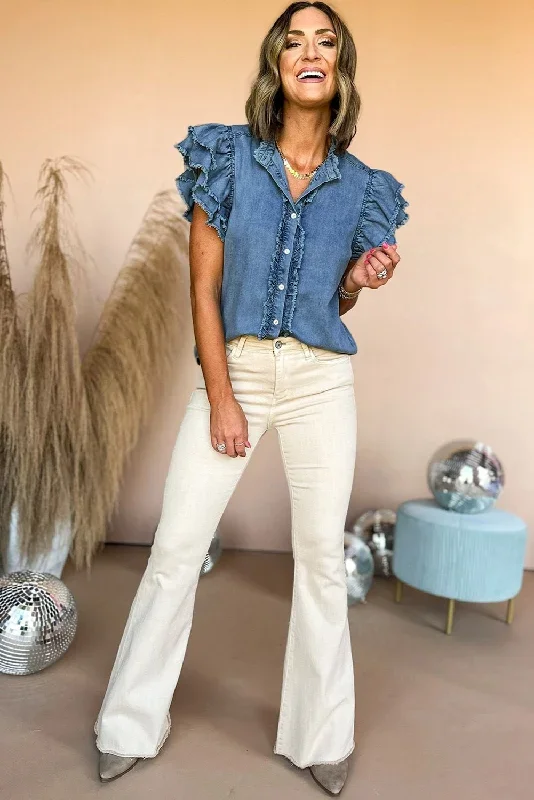 ashleigh-blue-button-front-ruffled-flutter-frayed-denim-top