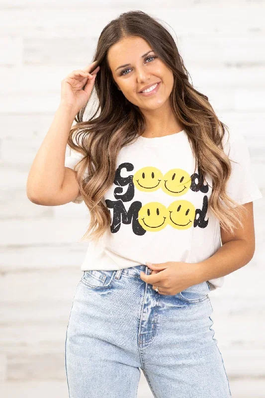 Beige Good Mood Smiley Graphic Tee