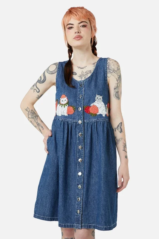 Berry Kitty Denim Pinafore