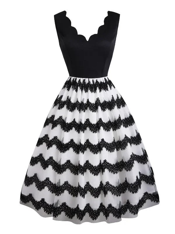 Black 1950s Striped Swing Dress