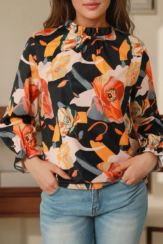 black-floral-print-mock-neck-blouse