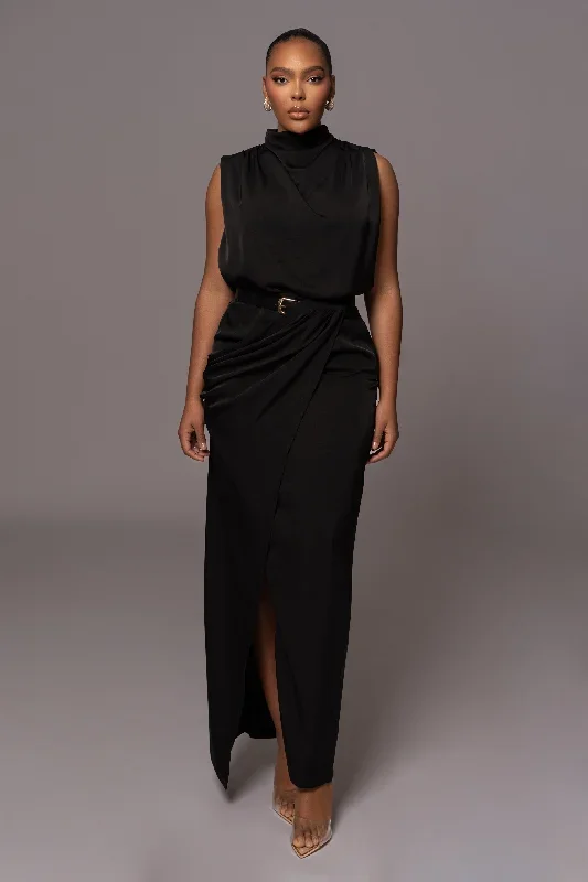 Black Jamila Drape Skirt