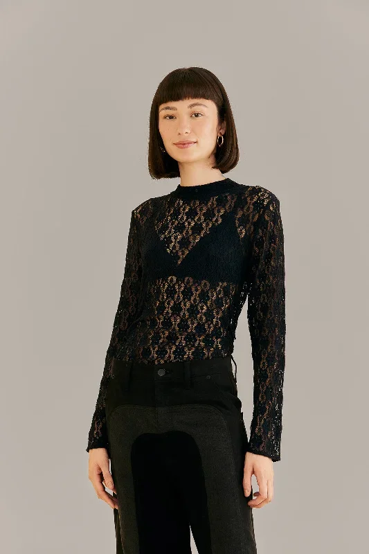 Black Lace Long Sleeve Blouse