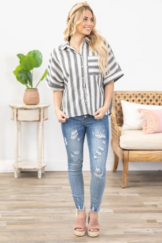 black-stripe-dolman-sleeve-button-up-woven-top