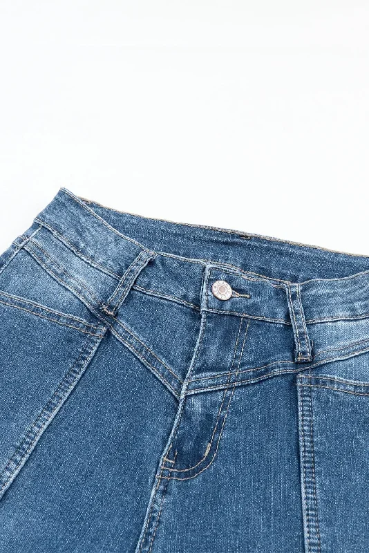 blue-high-waist-seam-stitching-pocket-flare-jeans