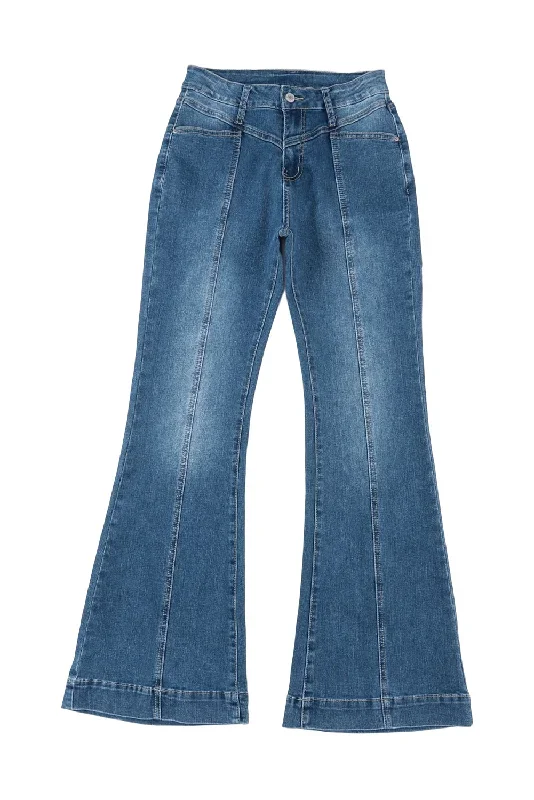 blue-high-waist-seam-stitching-pocket-flare-jeans