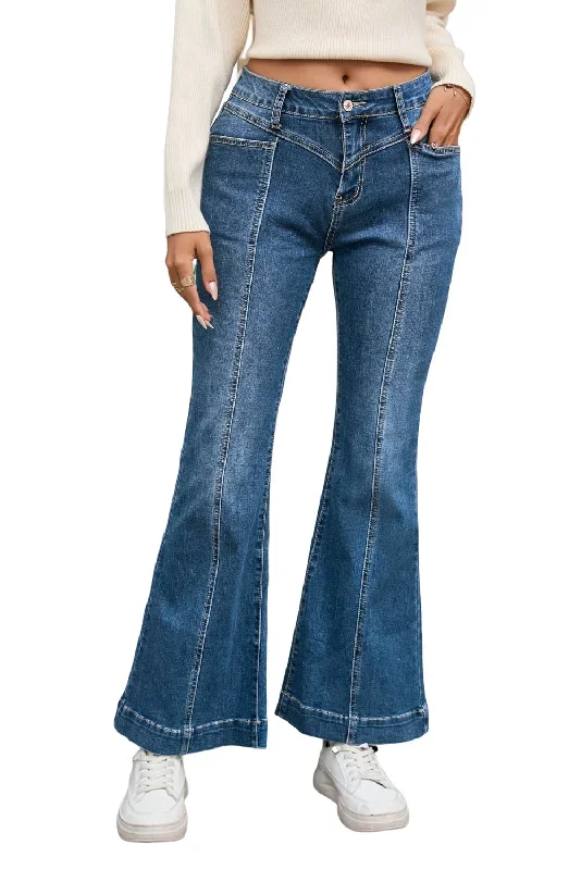 blue-high-waist-seam-stitching-pocket-flare-jeans