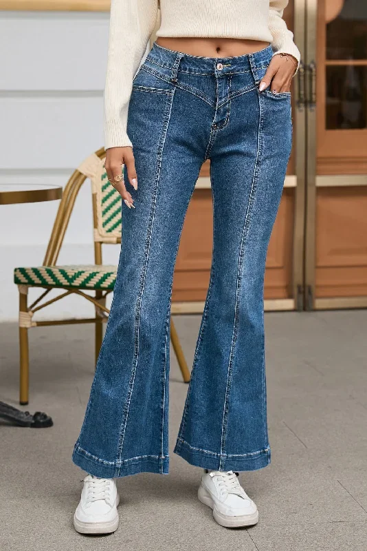 blue-high-waist-seam-stitching-pocket-flare-jeans