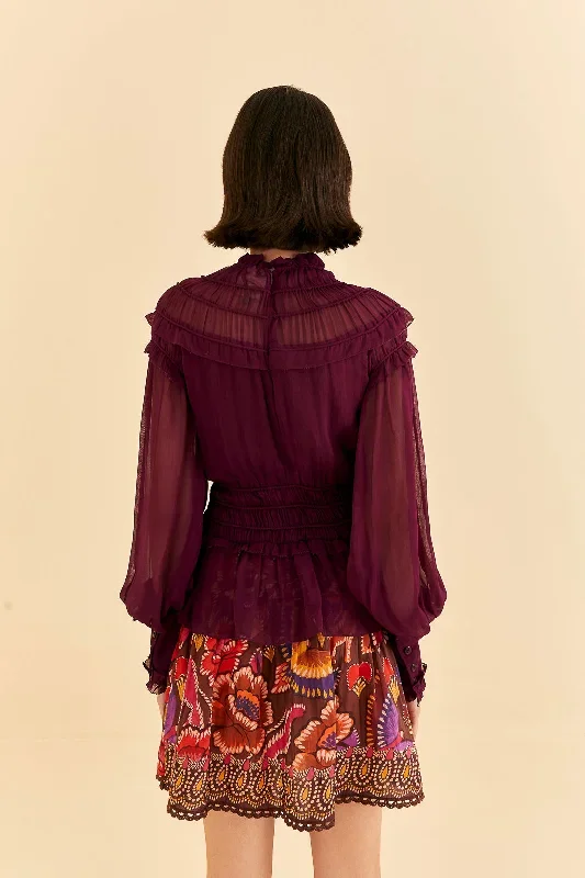 burgundy-ruffle-high-neck-blouse