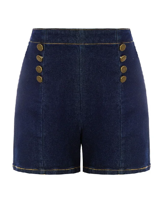 Buttons Decorated Jean Shorts High Waist Mid-Thigh Short Jeans