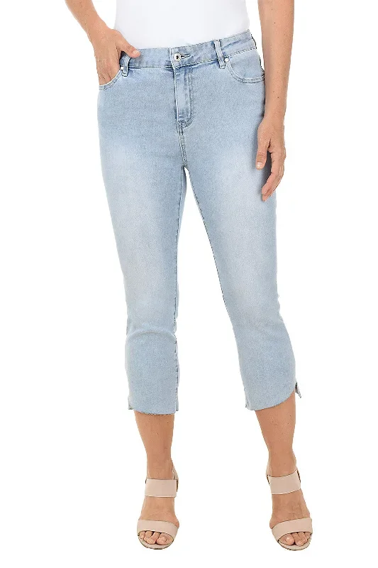 Blue Denim Angled Stepped Hem Crop Pant