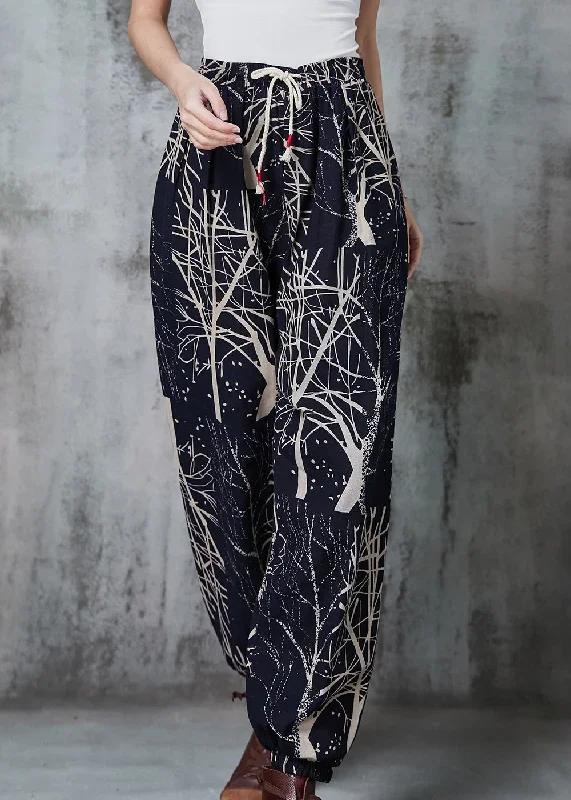 casual-black-oversized-print-cotton-harem-pants-spring