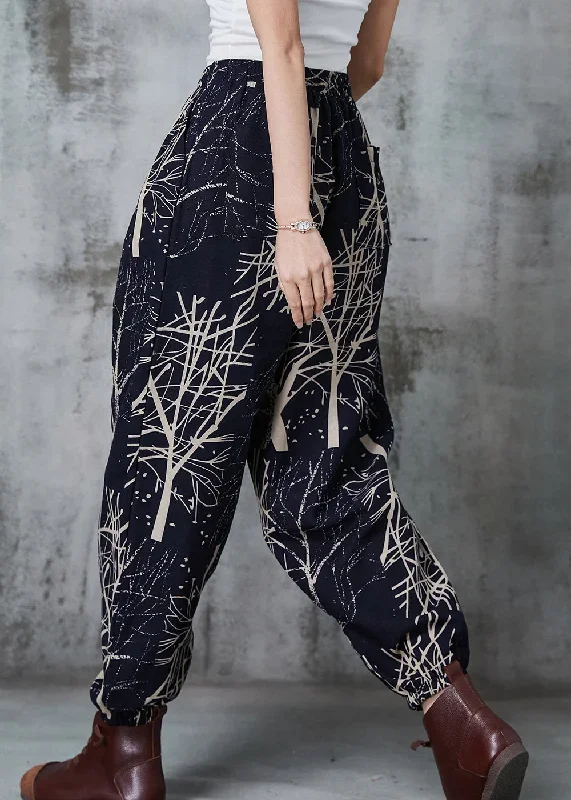 casual-black-oversized-print-cotton-harem-pants-spring