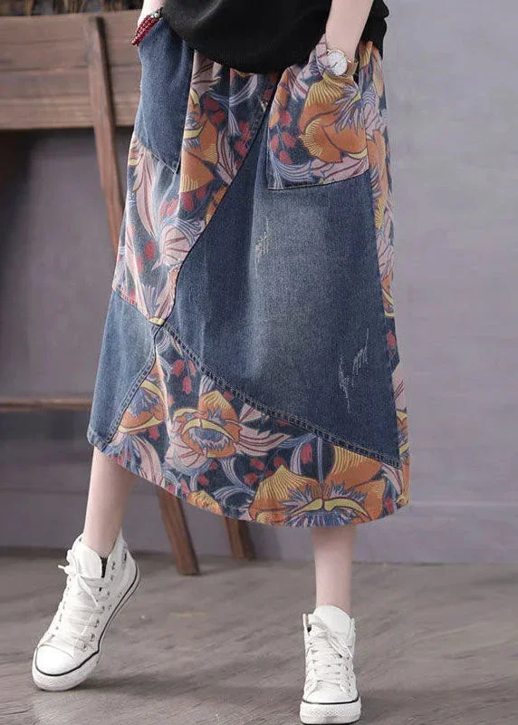 casual-blue-pockets-patchwork-print-a-line-fall-denim-skirt