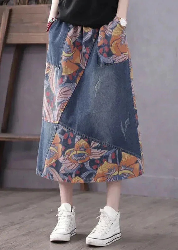 casual-blue-pockets-patchwork-print-a-line-fall-denim-skirt