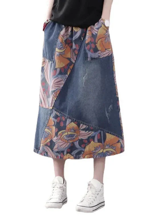 casual-blue-pockets-patchwork-print-a-line-fall-denim-skirt