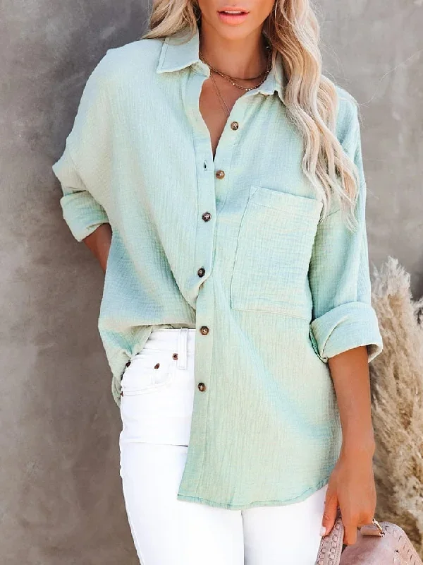 FashionSierra - Casual Elegant Lapel Button Down Shirt