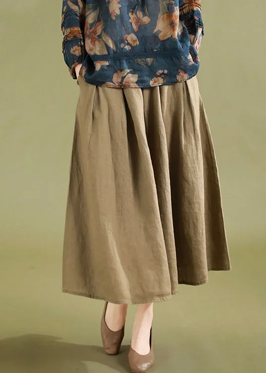 casual-khaki-pockets-high-waist-linen-skirts-summer