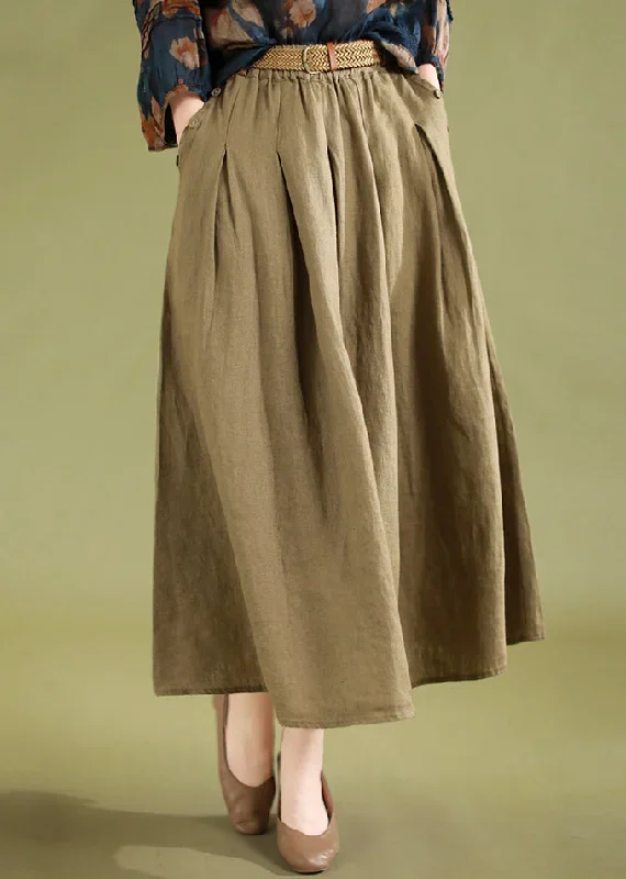 casual-khaki-pockets-high-waist-linen-skirts-summer