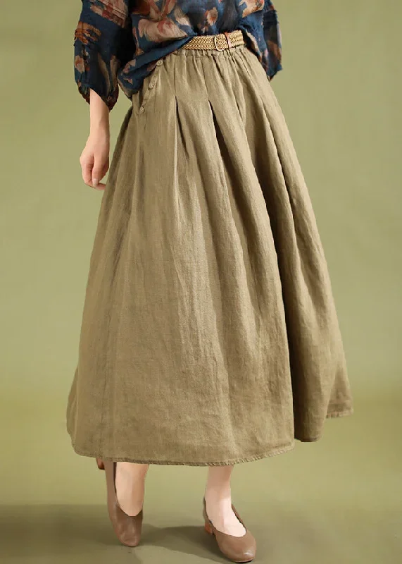 casual-khaki-pockets-high-waist-linen-skirts-summer