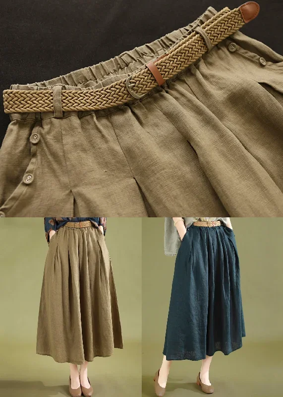 casual-khaki-pockets-high-waist-linen-skirts-summer