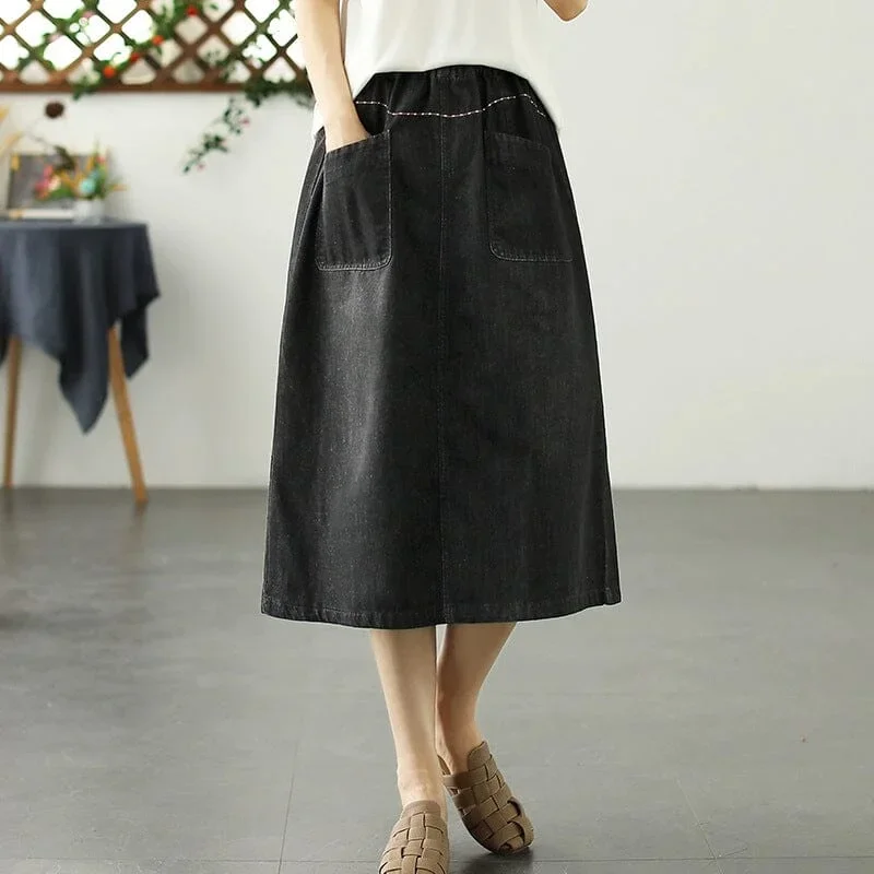 casual-minimalist-patchwork-a-line-denim-skirts