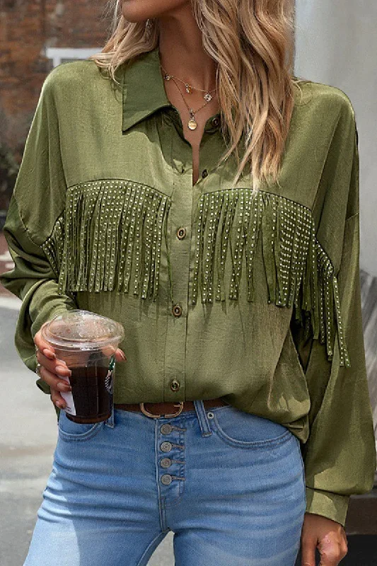 casual-solid-tassel-shirt-collar-tops