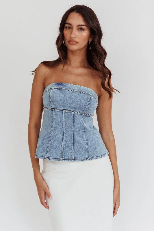 Cathlin Strapless Top Denim Blue