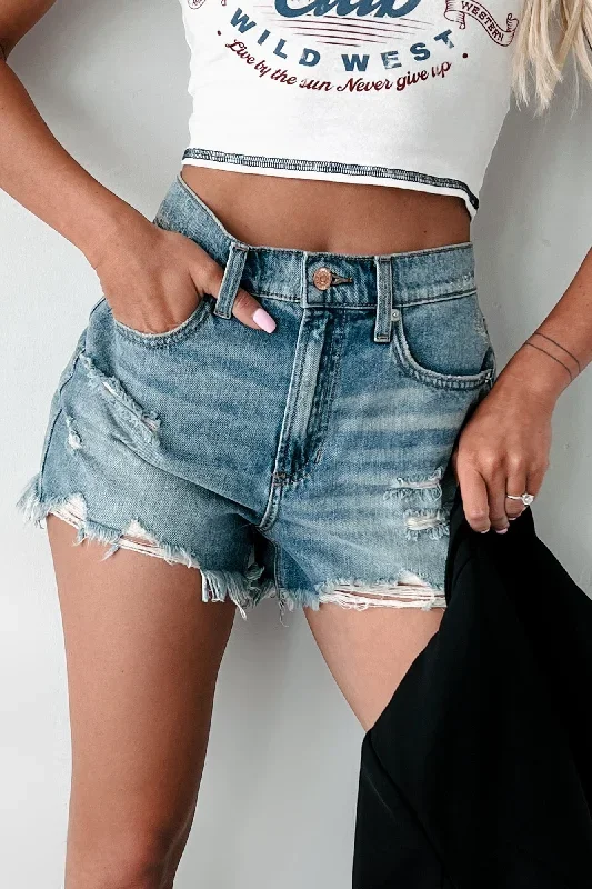 Charity High Rise Distressed Sneak Peek Denim Shorts (Medium Vintage)