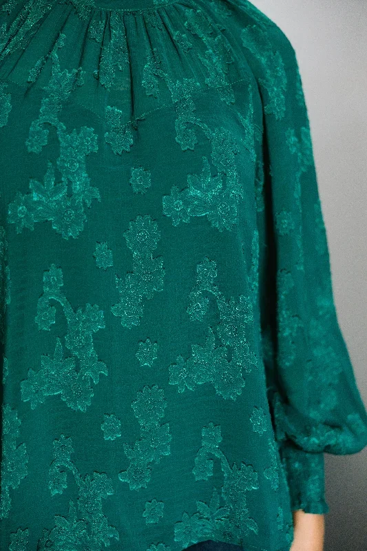 check-the-list-hunter-green-textured-floral-blouse