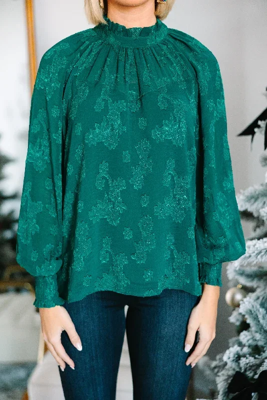 check-the-list-hunter-green-textured-floral-blouse