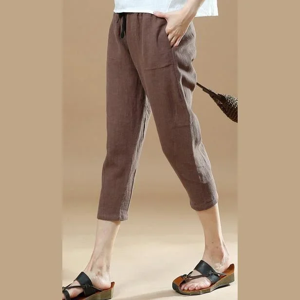 chocolate-casual-linen-pants-women-elastic-waist-crop-pants