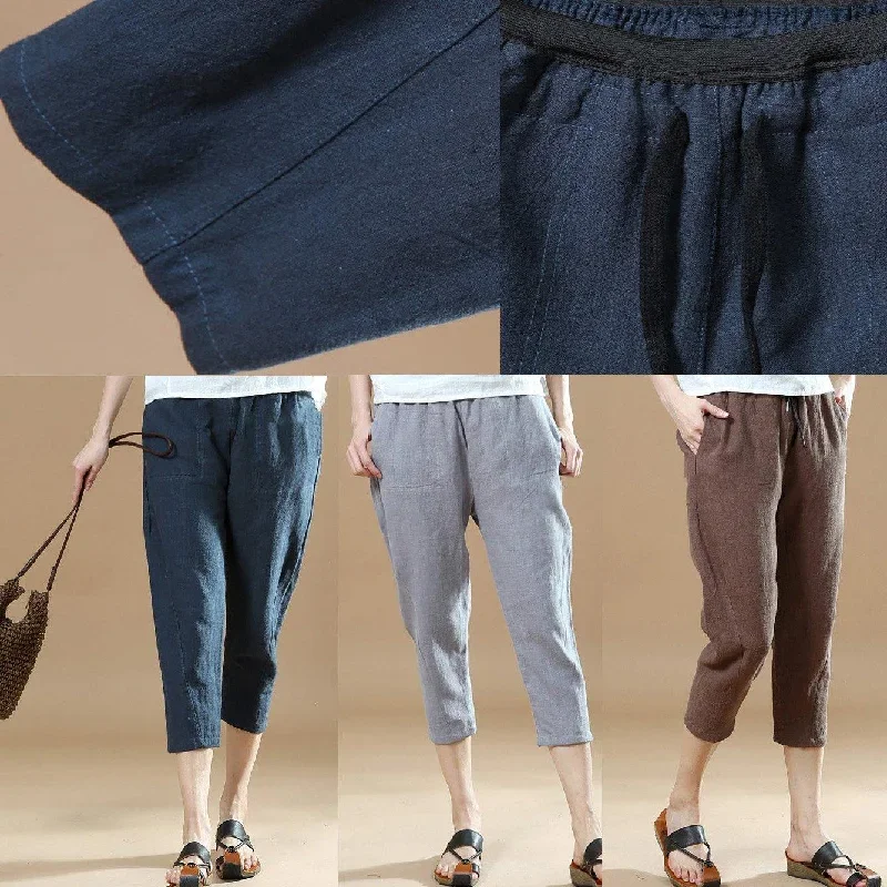 chocolate-casual-linen-pants-women-elastic-waist-crop-pants