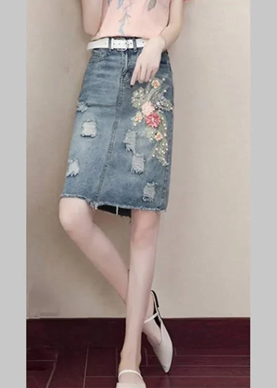 classy-blue-pockets-nail-bead-hole-sashes-denim-skirts-summe