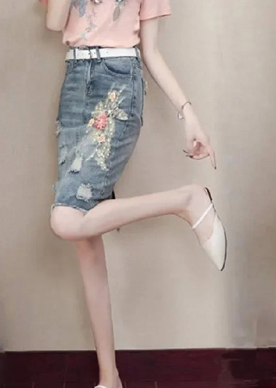 classy-blue-pockets-nail-bead-hole-sashes-denim-skirts-summe