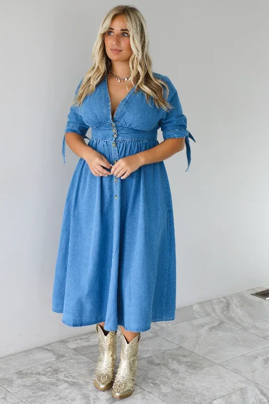 Country Charm Midi Dress: Dark Denim