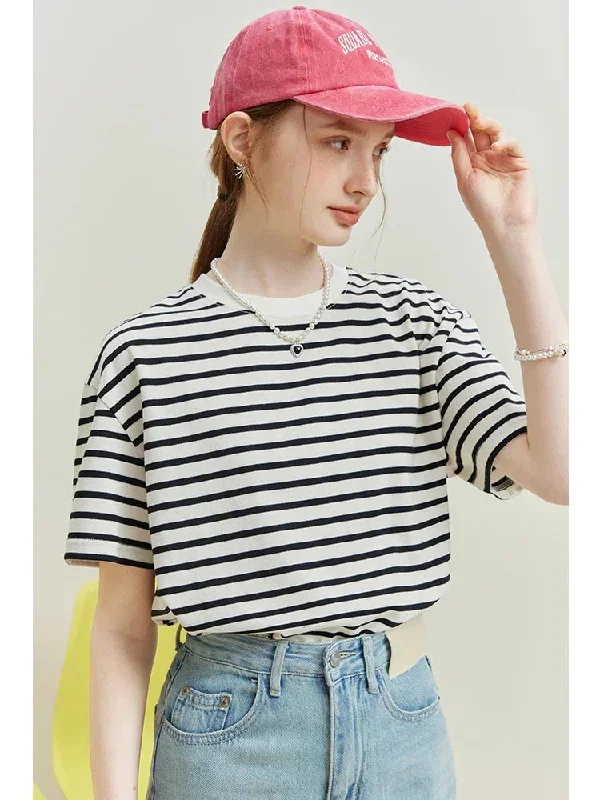 FashionSierra - Drop Stripe Casual Knitted Summer Commuter Short Female T-shirt