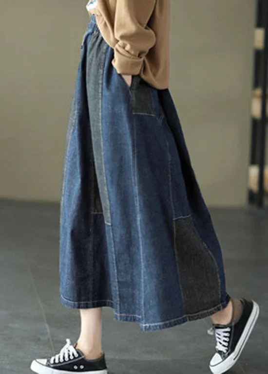 dark-blue-denim-skirt-elastic-waist-button-spring